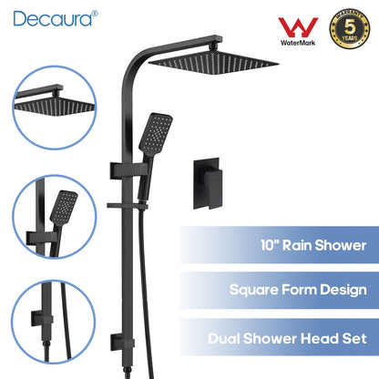 Decaura 10" Rain Shower Head Set Black Square with/without Shower Taps Bathroom