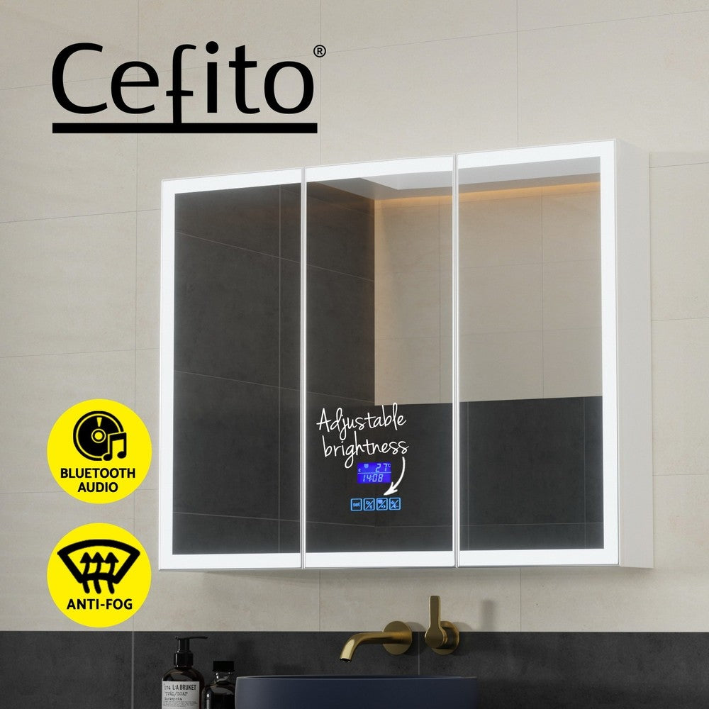 Bathroom Mirror Cabinet LED Light 900x720mm Medicine Wall Storage