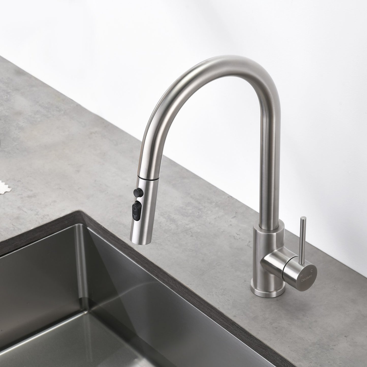 Decaura Kitchen Sink Mixer Tap Pull Out Brushed Nickel 3-Mode Spray Swivel