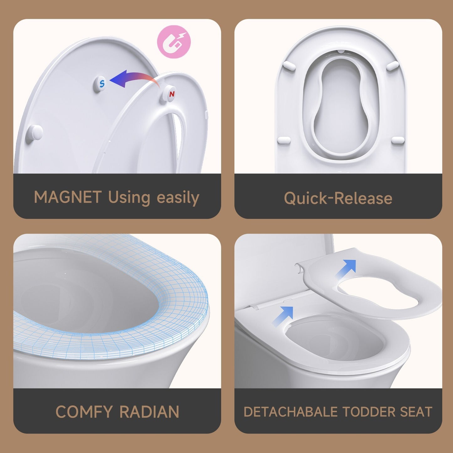AQUATIZ Pink D-Shaped Family Toilet Seat with Built-in Potty Training Seat