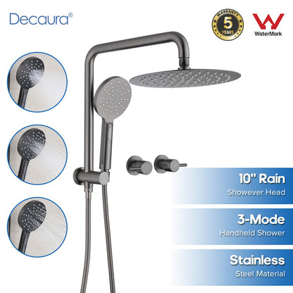 Decaura Bathroom Rain Shower Head Set Round Gooseneck Shower Arm Gunmetal Grey