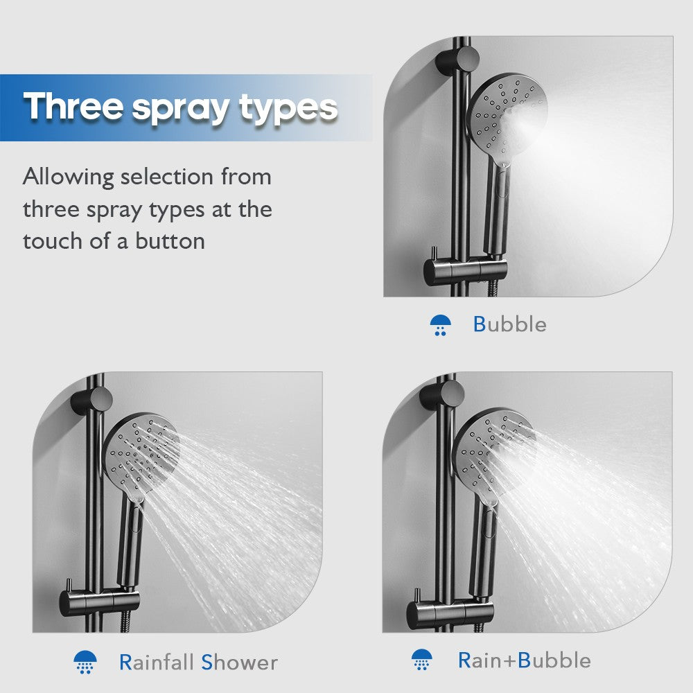 Decaura Brushed Gunmetal Hand Held Shower Head on Sliding Rail Set 3-Mode Spray