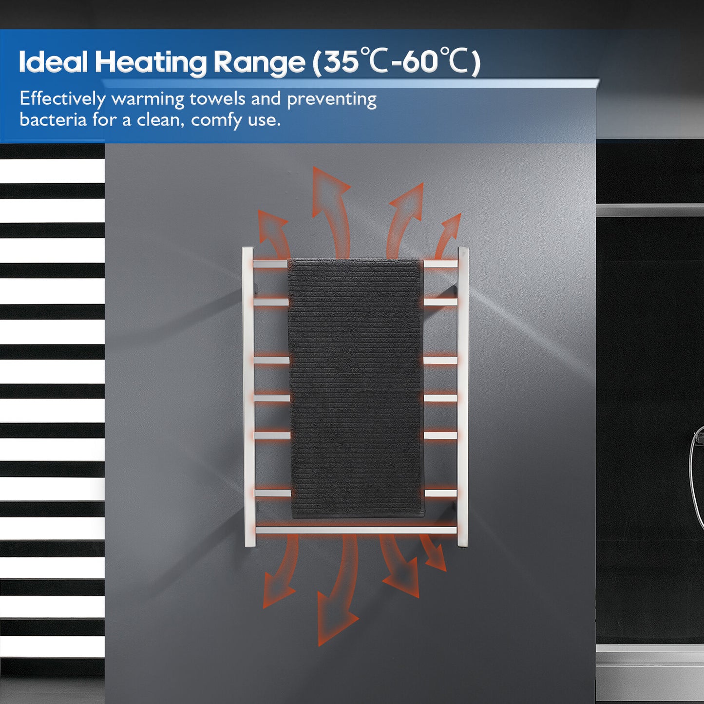 Decaura Wall Mounted Heated Towel Rail 7 Bars 304 Stainless Steel Round/Square