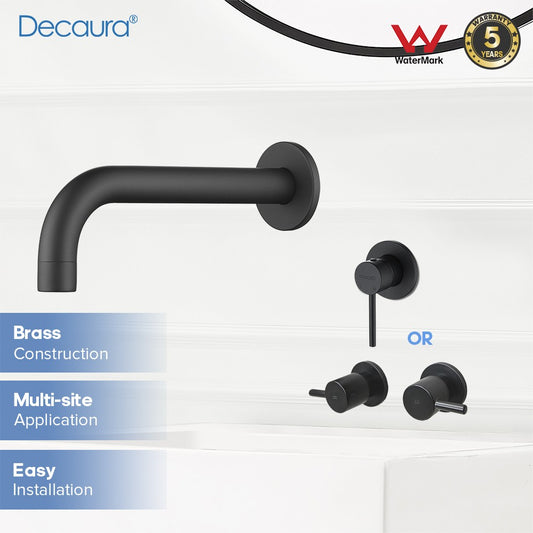 Decaura Basin Taps and Water Spout Set Bath Tub Spouts Outlet Wall Mount Black