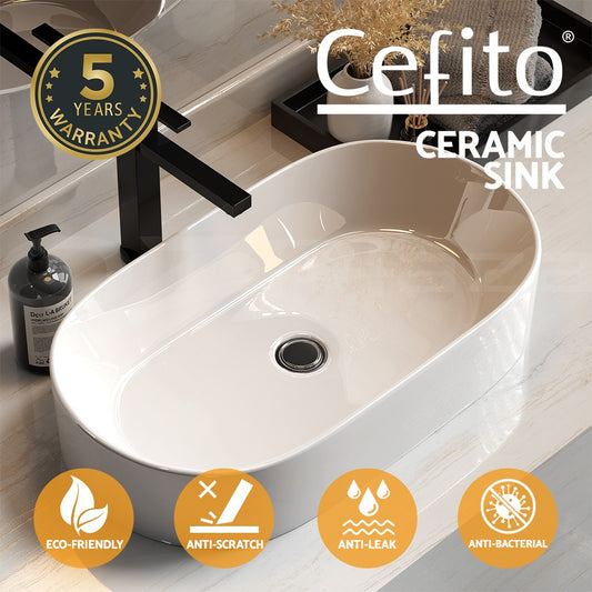 Cefito Bathroom Basin Ceramic Vanity Sink Hand Wash Bowl 52x31cm