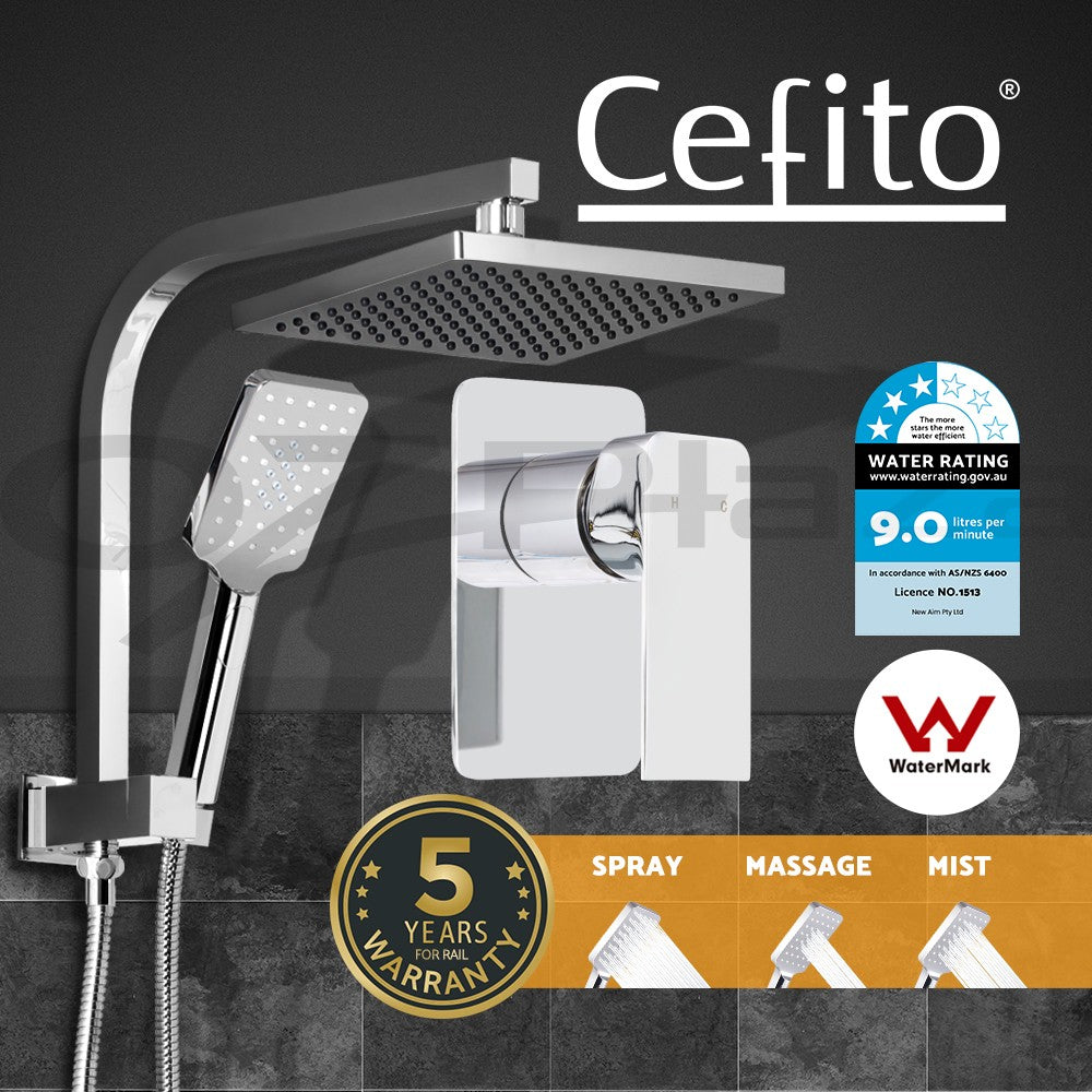 Cefito 8'' Rain Shower Head Set Handheld Square High Pressure w/ Mixer Chrome