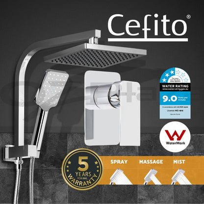 Cefito 8'' Rain Shower Head Set Handheld Square High Pressure w/ Mixer Chrome