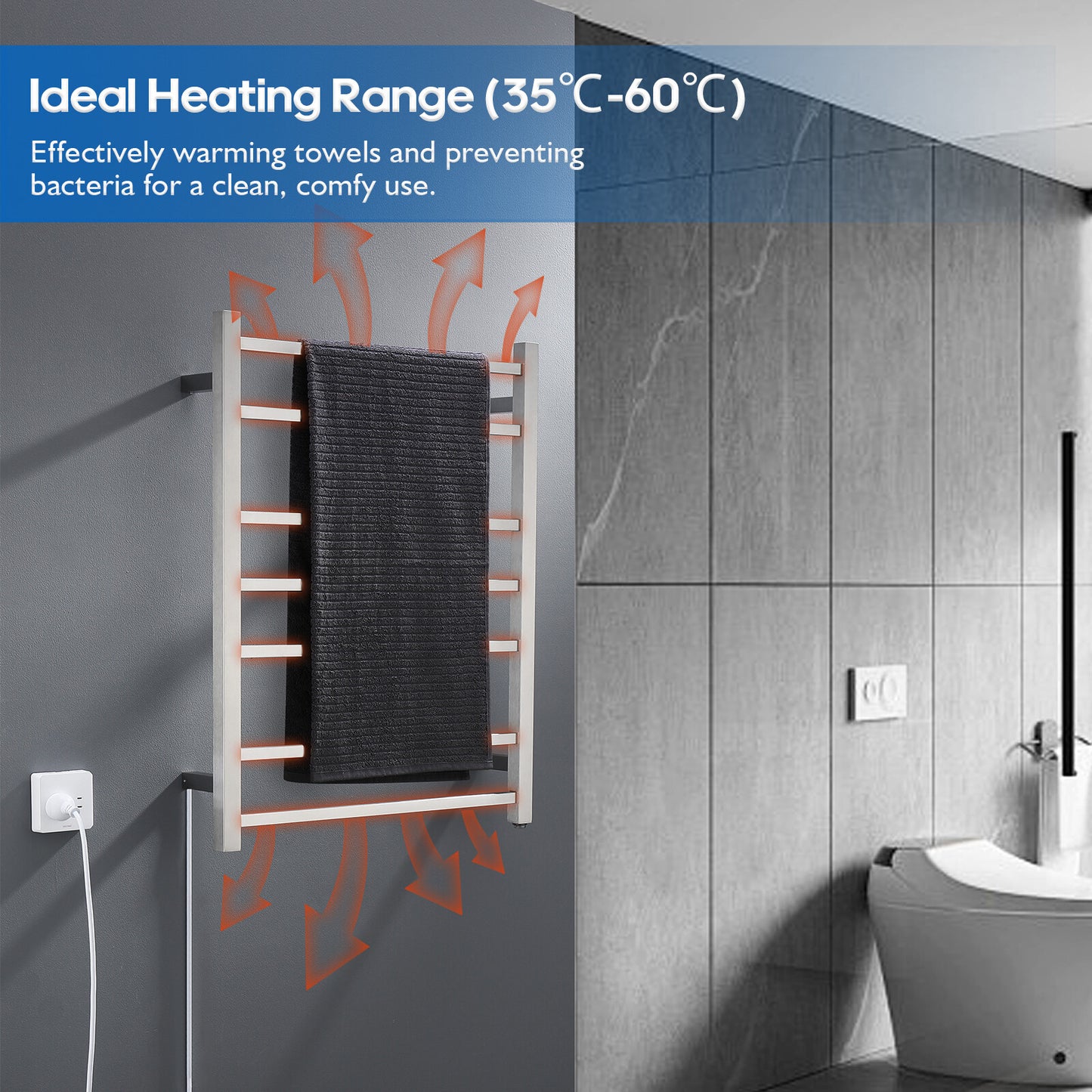 Decaura Heated Towel Rail Rack 304 Stainless Steel Freestanding/Wall Mounted