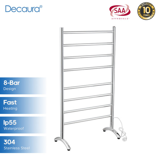 Decaura Heated Towel Rail Freestanding 304 Stainless Steel 8 Rungs Chrome