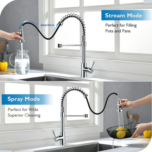 Decaura Spring Kitchen Sink Mixer Tap Pull Out Chrome Swivel Arm Stainless Steel