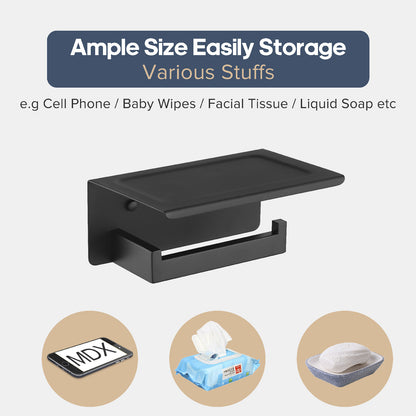 Decaura Toilet Paper Roll Holder With Shelf Black Bathroom Wall Mount Holder