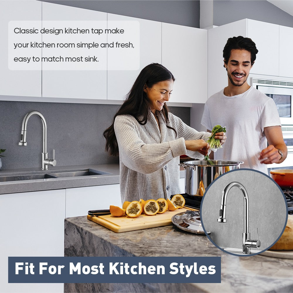 Decaura Kitchen Mixer Tap Pull Out Chrome Sink Faucet 360° Swivel Gooseneck Arm