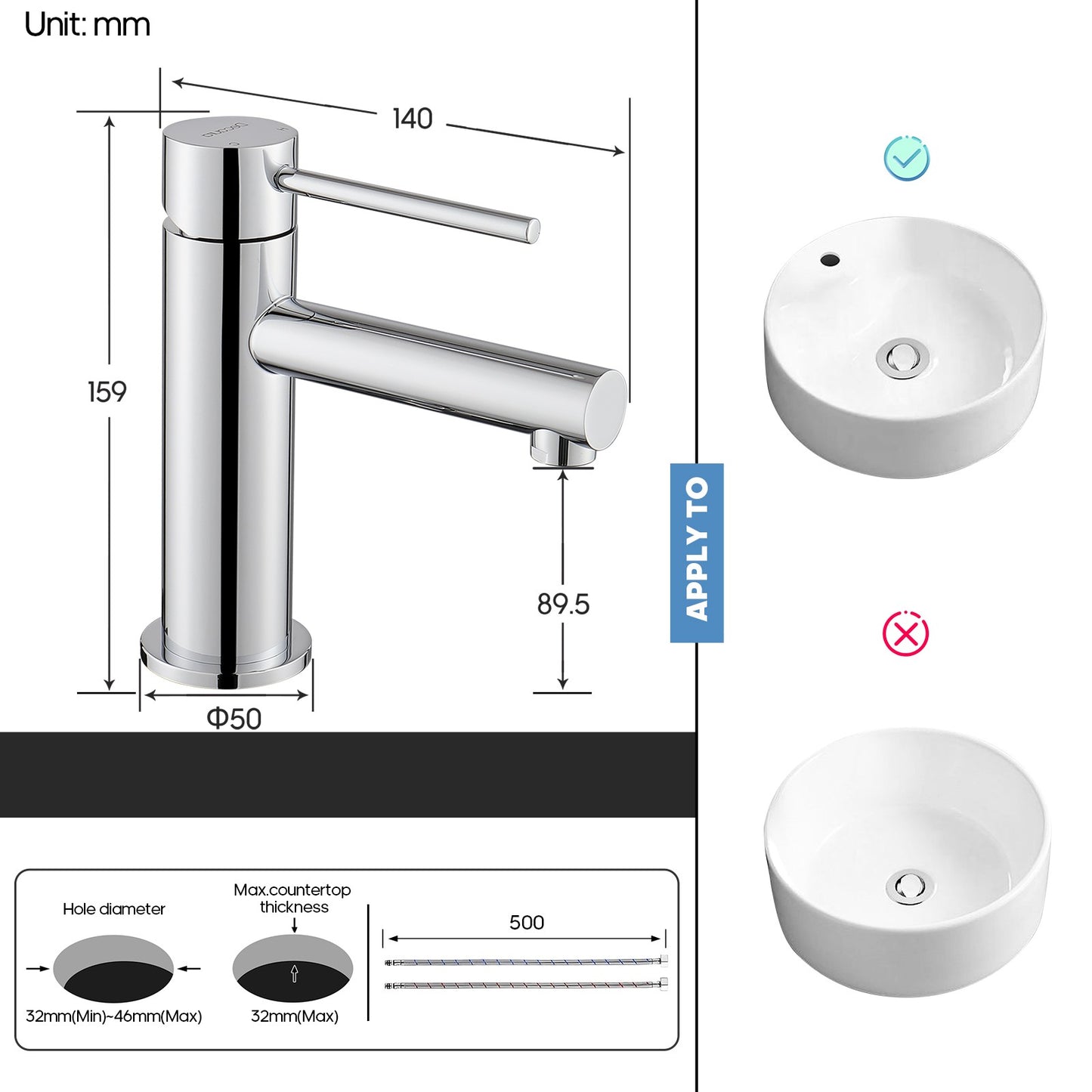 Decaura small Bathroom Basin Mixer Tap Chrome Stainless Steel Lead Free
