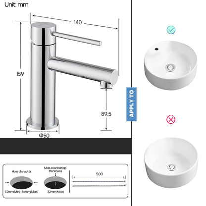 Decaura small Bathroom Basin Mixer Tap Chrome Stainless Steel Lead Free