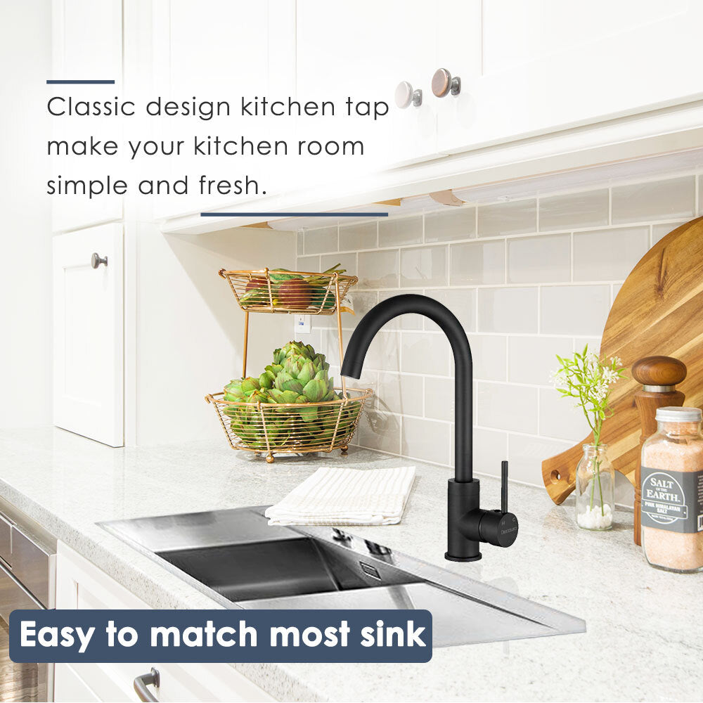 Decaura Kitchen Mixer Tap Black Sink Faucet 360° Swivel Gooseneck Arm