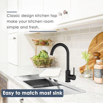 Decaura Kitchen Mixer Tap Black Sink Faucet 360° Swivel Gooseneck Arm