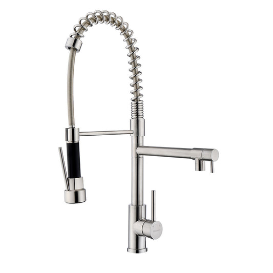 Decaura Kitchen Mixer Tap 2 Water Outlet Brushed Nickel 590mm high swivel Spout