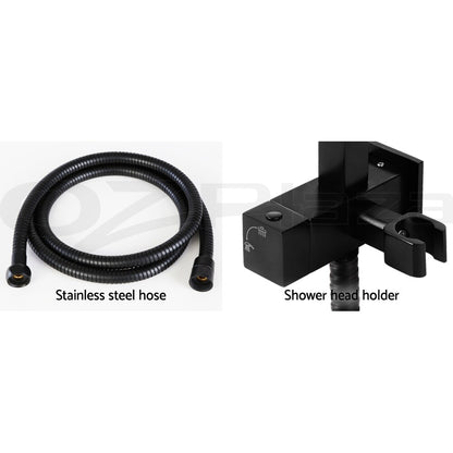 Cefito Shower Head Set 8" Rain Shower Head 2 in 1 High Pressure Brass Black