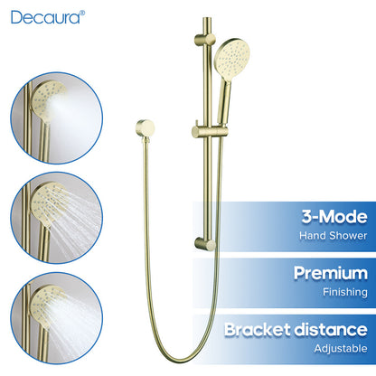 Decaura Brushed Gold Hand Held Shower Head on Sliding Rail Set Adjustable