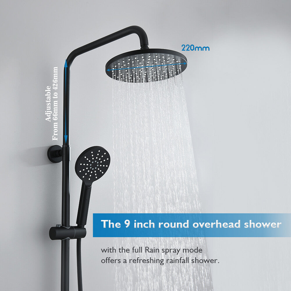 Decaura 9" Rain Shower Head Set Black Separate Water Inlet Elbow Round Gooseneck
