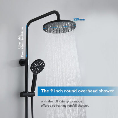 Decaura 9" Rain Shower Head Set Black Separate Water Inlet Elbow Round Gooseneck