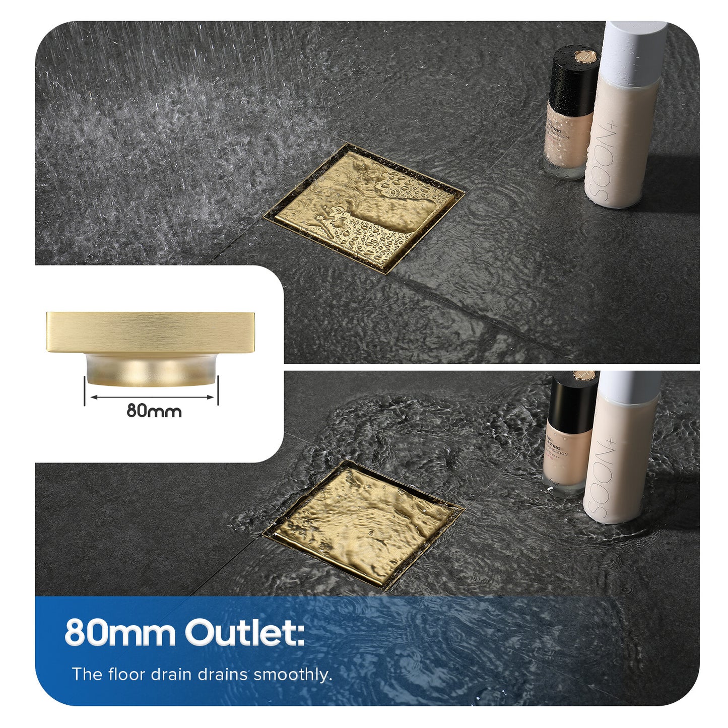Decaura Shower Grate Drain Bathroom Floor Drain Brushed Gold Tile Insert 304SUS