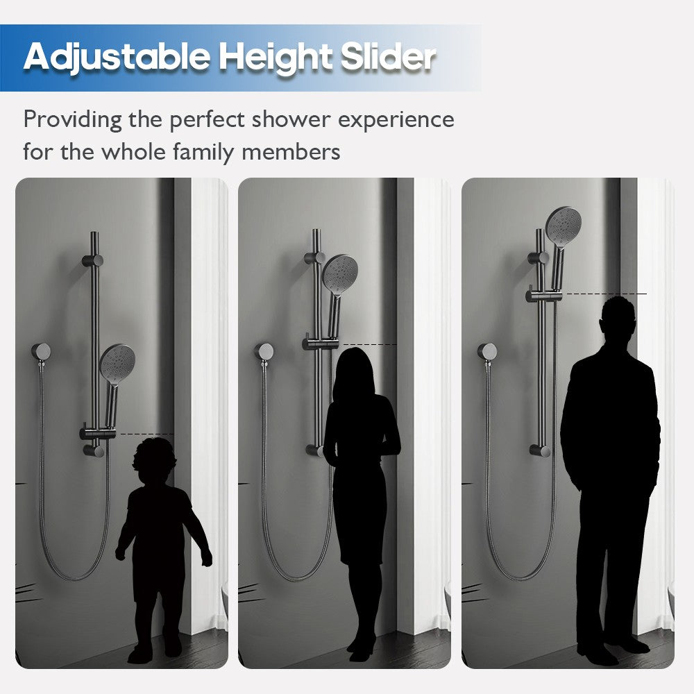Decaura Brushed Gunmetal Hand Held Shower Head on Sliding Rail Set 3-Mode Spray