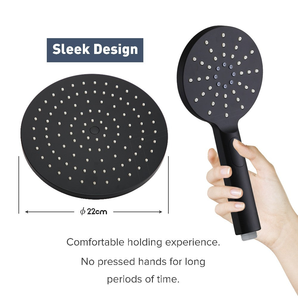 Decaura 9" Rain Shower Head Set Black Gooseneck Shower Arm Round Wall Mounted