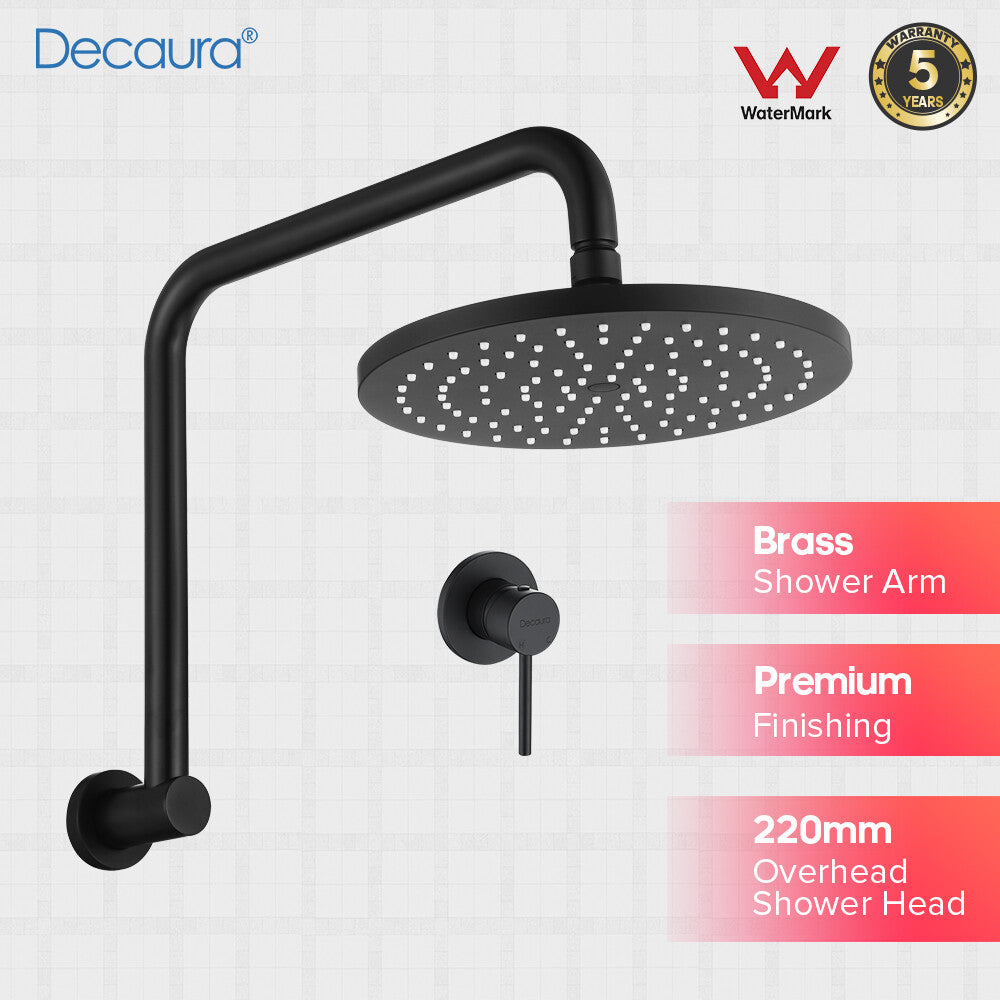 Decaura 9" Rain Shower Head Set Brass Gooseneck Shower Arm Shower Mixer Black
