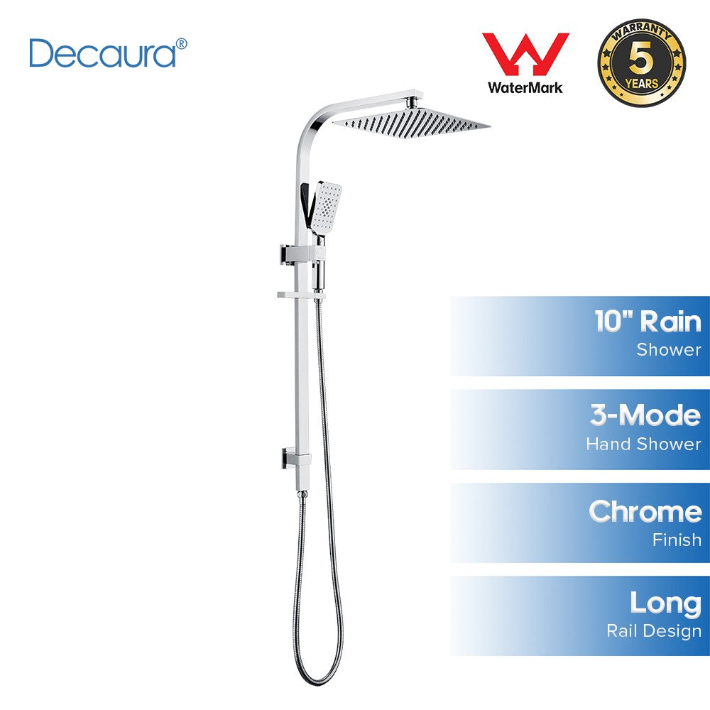 Decaura Square 10" Rain Shower Head Rail Set Dual 2 in 1 Gooseneck Arm Chrome