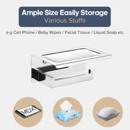 Toilet Paper Roll Holder with Shelf Chrome Stainless Steel Wall Mounted Bathroom