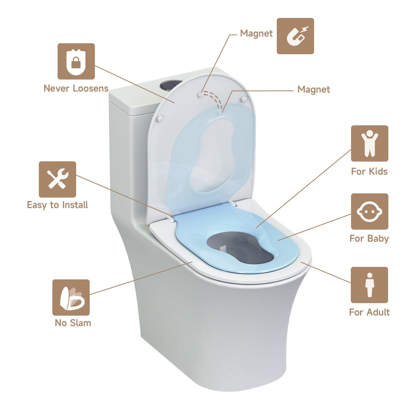 AQUATIZ Pink D-Shaped Family Toilet Seat with Built-in Potty Training Seat