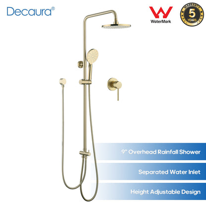 WELS 9" Rain Shower Head Set Brushed Gold Separate Water Inlet Shower Mixer Taps