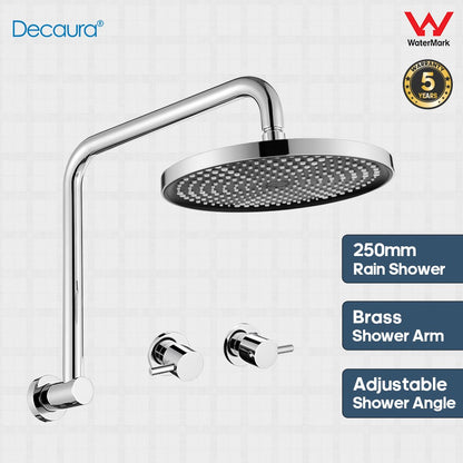 Decaura 10" Rain Shower Head Set Gooseneck Arm Round Wall Tapware Shower Taps