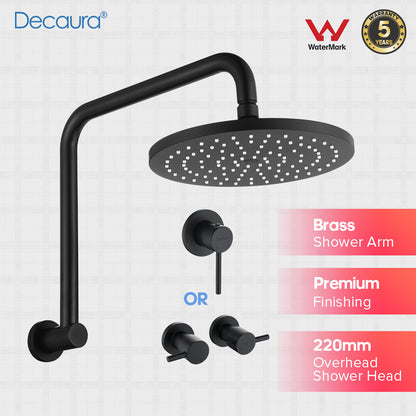 Decaura 9" Rain Shower Head Set Brass Gooseneck Shower Arm Shower Mixer Black
