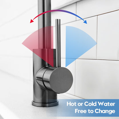 Decaura Kitchen Sink Mixer Tap Brushed Gunmetal Grey Swivel Gooseneck Arm Round