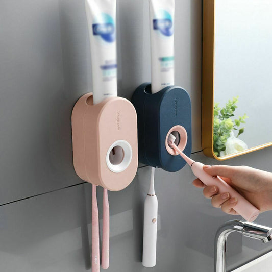 Toothbrush Holder Automatic Toothpaste Dispenser Bathroom Wall-mounted Rack NEW