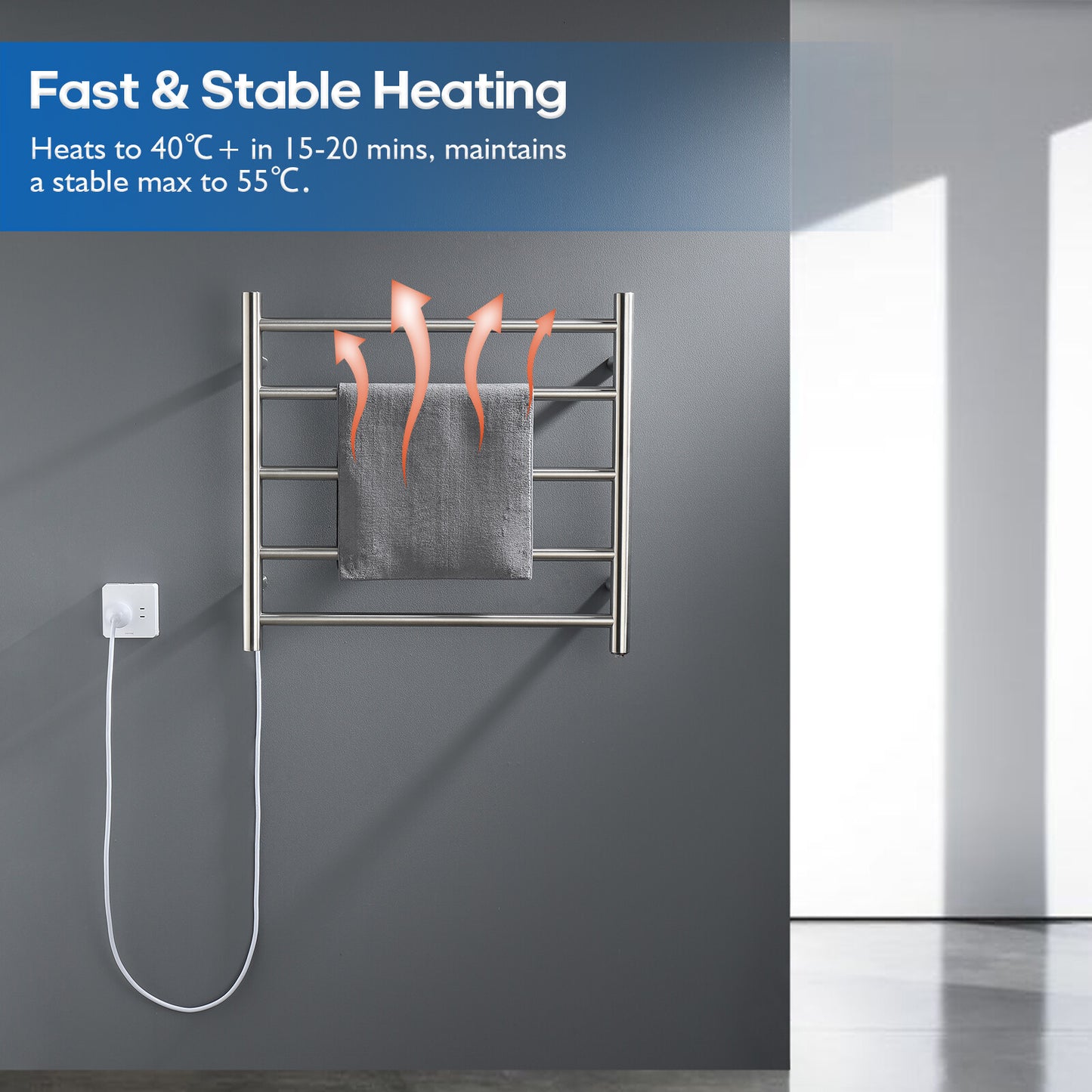 Decaura Heated Towel Rail Rack 304 Stainless Steel Freestanding/Wall Mounted