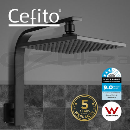 Cefito 8'' Rain Shower Head Set Square High Pressure Wall Arm Black