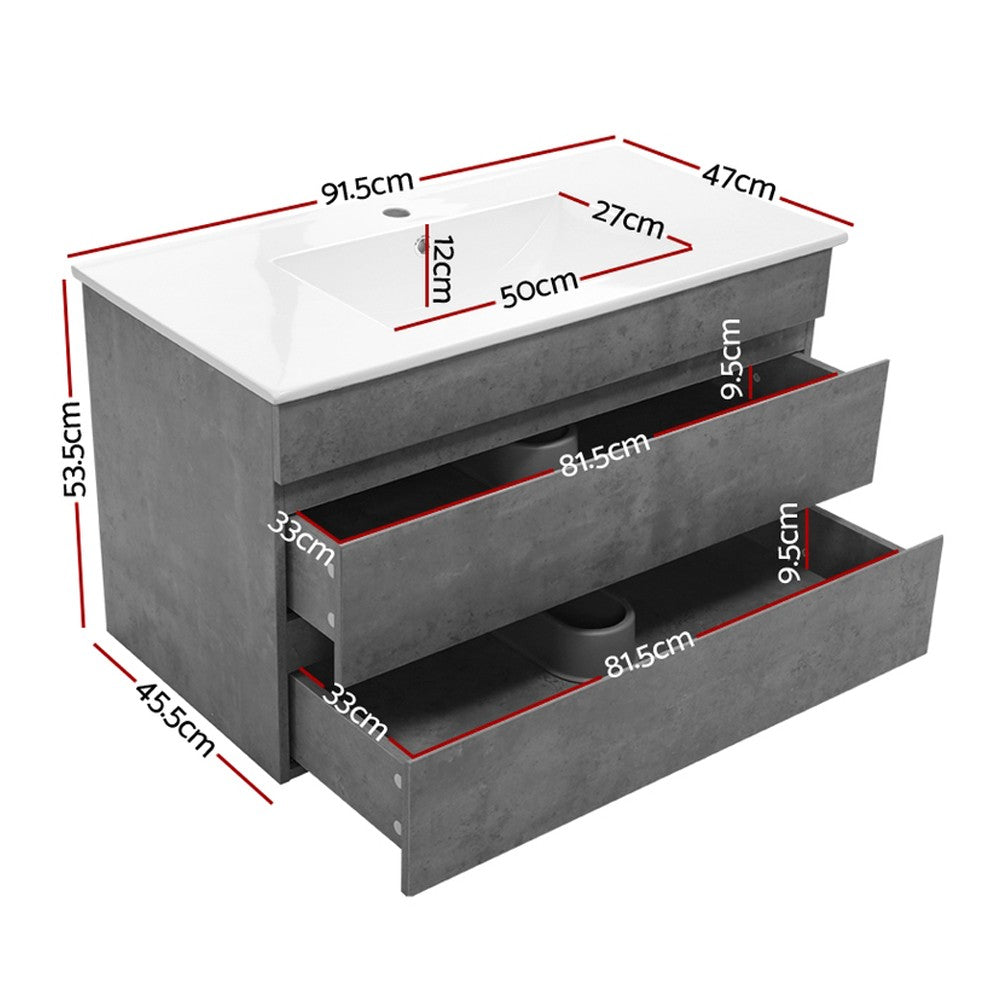 Cefito Vanity Unit 915mm Basin Bathroom Cabinet Storage Wall Hung Sink Grey