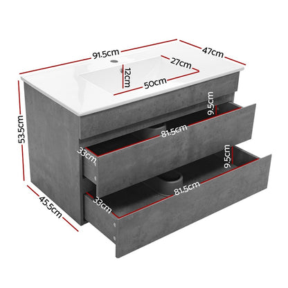 Cefito Vanity Unit 915mm Basin Bathroom Cabinet Storage Wall Hung Sink Grey