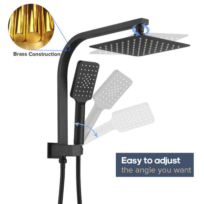 Decaura Black Shower Head Set 2in1 Square Gooseneck Arm Overhead 8 inch Rainfall