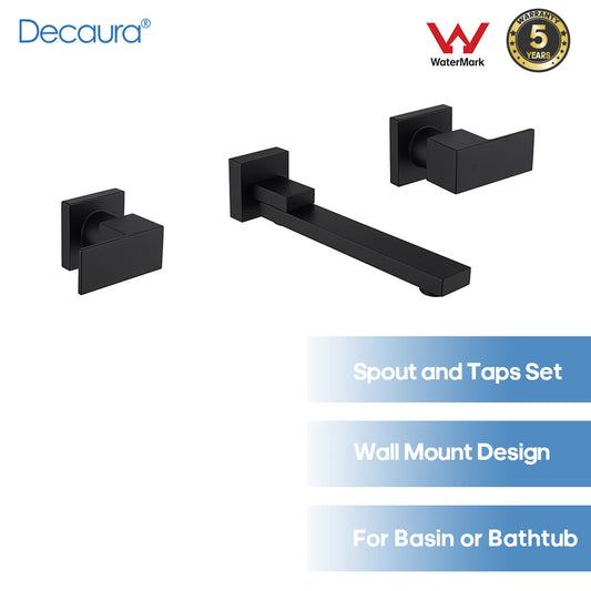 Decaura Square Bath Tap and 180° Swivel Bath Spout Set Wall Mount Black Bathroom