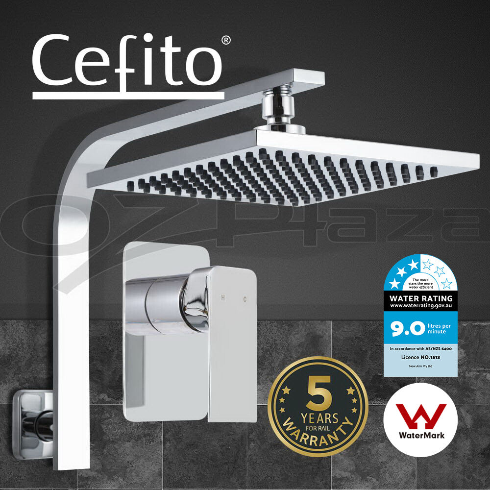 Cefito 8'' Rain Shower Head Mixer Square High Pressure Wall Arm Chrome