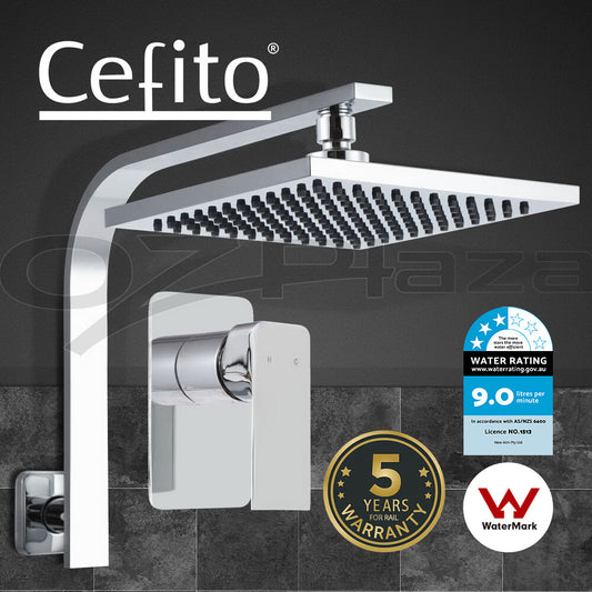 Cefito 8'' Rain Shower Head Mixer Square High Pressure Wall Arm Chrome