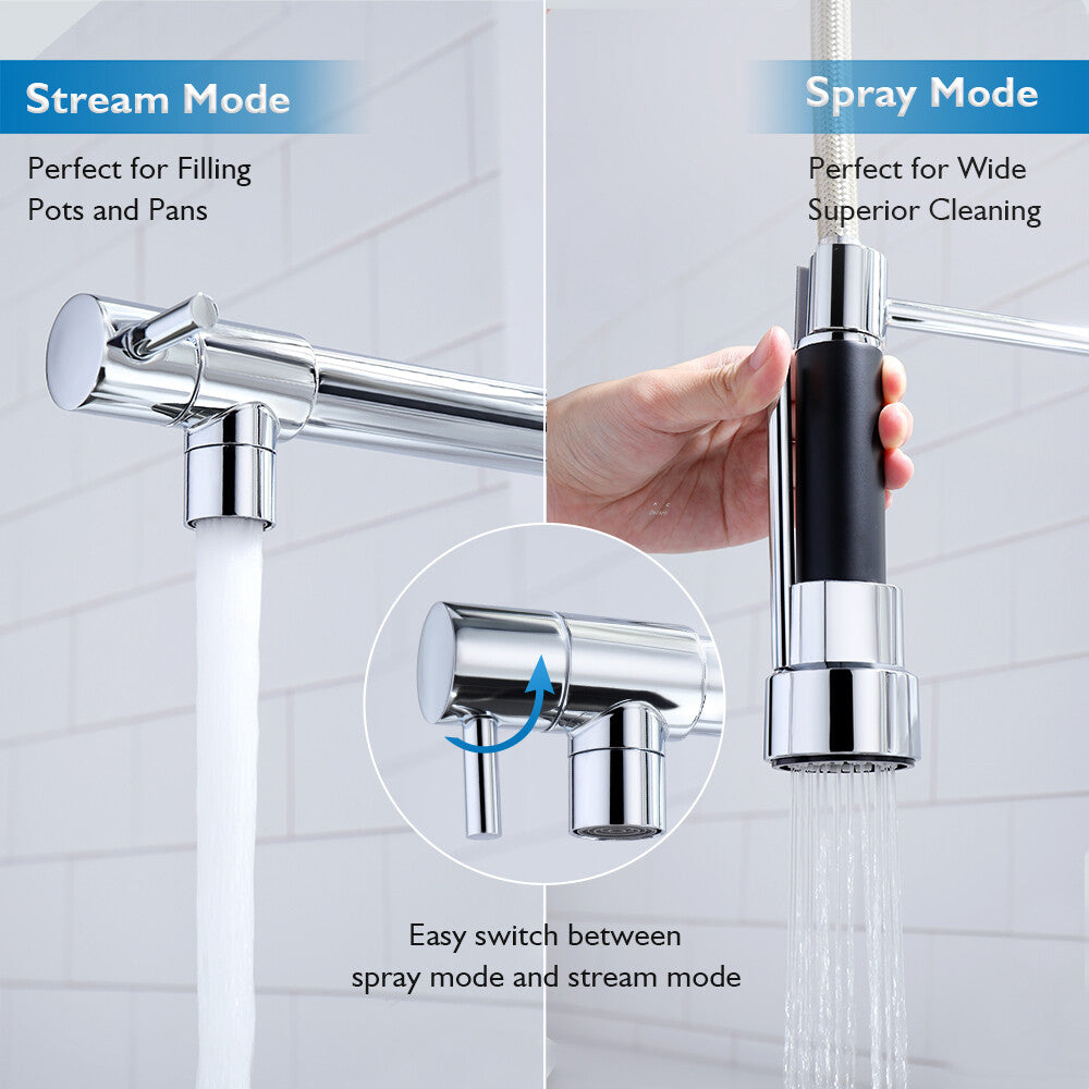 Decaura 590mm Tall Kitchen Sink Mixer Tap Pull Down 2-Way Water Outlet Swivel