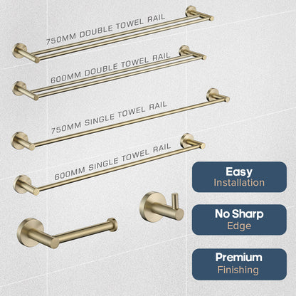 Brushed Gold Set Toilet Paper Holder Towel Rail Rack Shelf Robe Hooks Bathroom