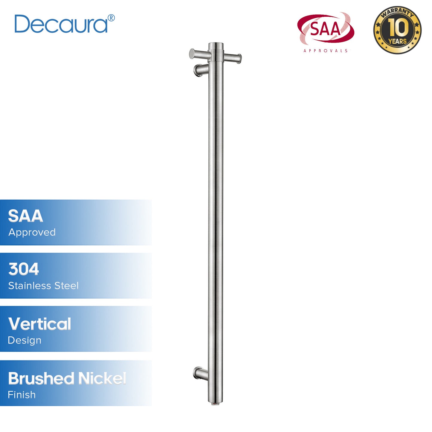 Decaura Heated Towel Rail Rack 304 Stainless Steel Freestanding/Wall Mounted