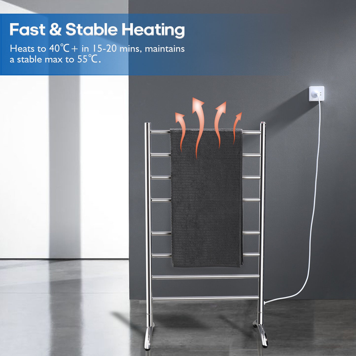 Decaura Heated Towel Rail Rack 304 Stainless Steel Freestanding/Wall Mounted