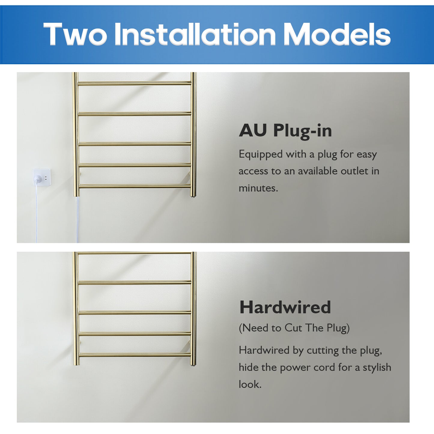 Decaura Wall Mounted Heated Towel Rail 7 Bars 304 Stainless Steel Round/Square